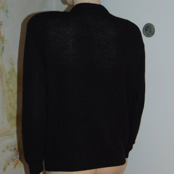 Vintage Amanda Smith Sweater Large Black Sequin Silk Angora Rabbit Cardigan L - Picture 3 of 9